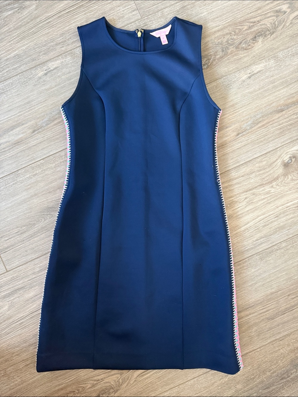 Lilly Pulitzer Navy Sleeveless Sheath Dress with Pink & White Side Trim